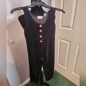 Just Friends Size M(5-6) Kids Black And Pink Jumpsuit Sleeveless Four Pink Butto